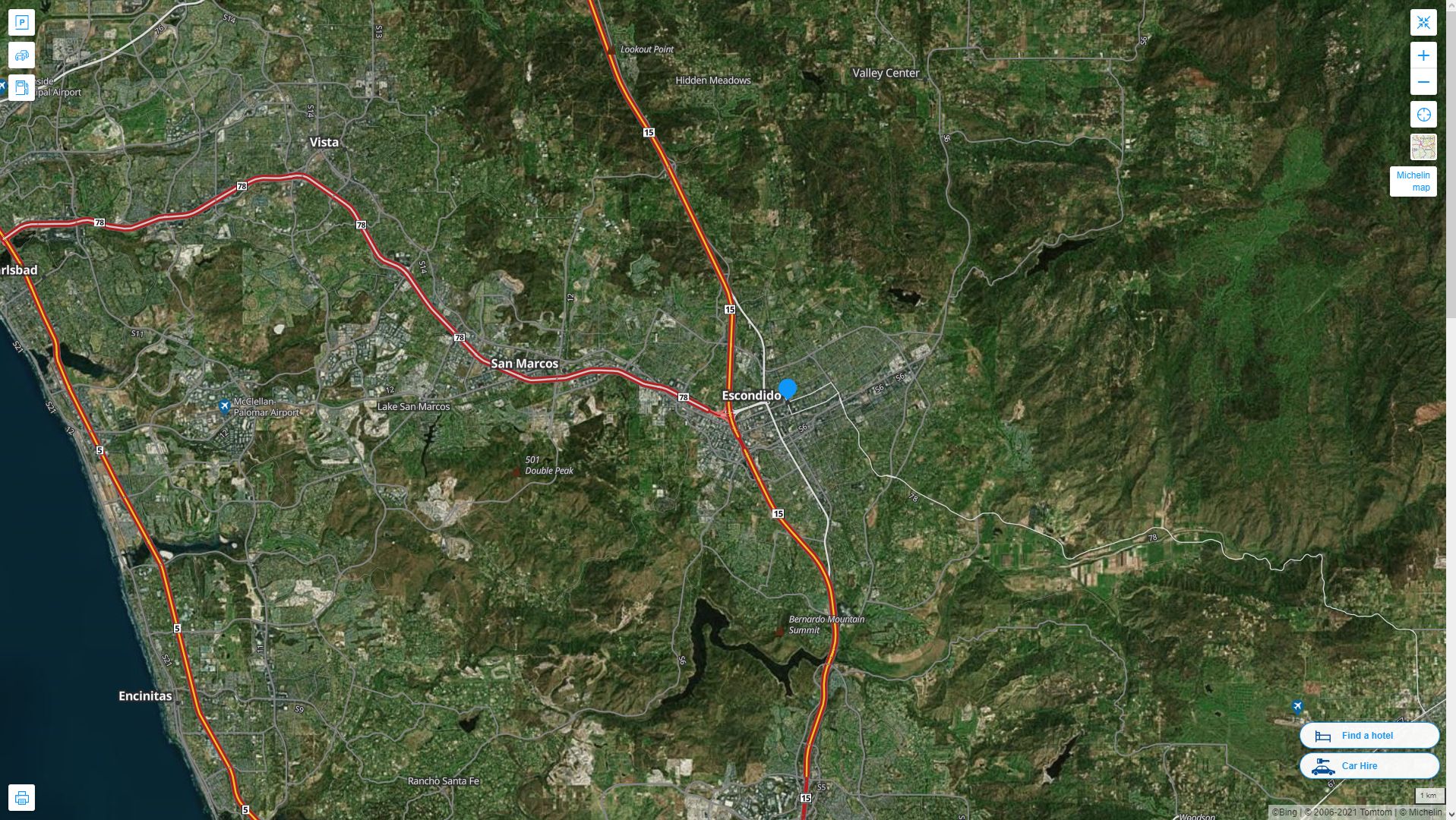 Escondido California Highway and Road Map with Satellite View